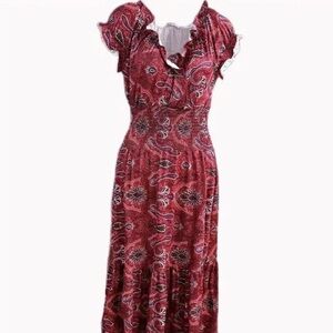 Red Satin Feel Paisley Print Women's Dress M